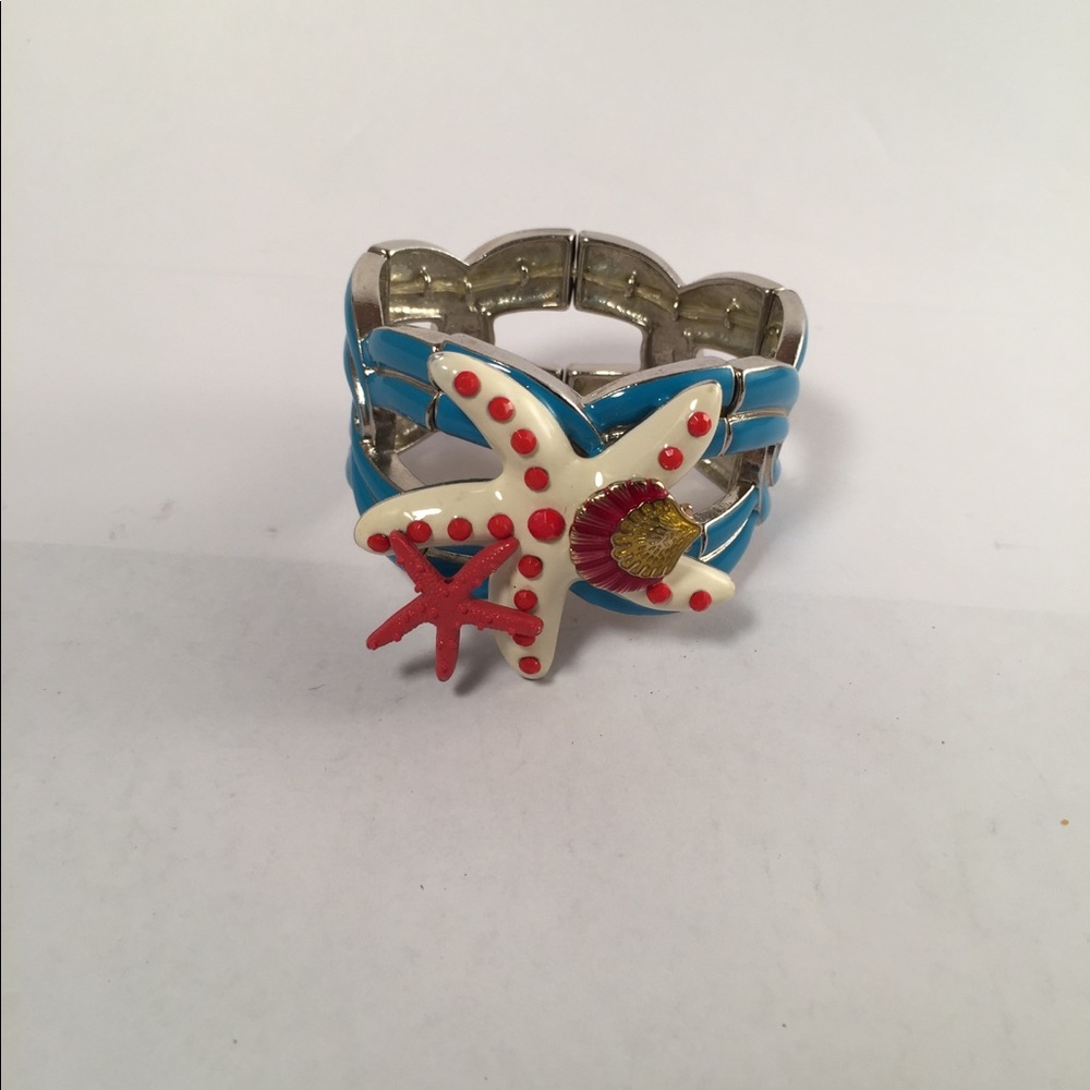 Starfish turquoise enameled stretch bracelet